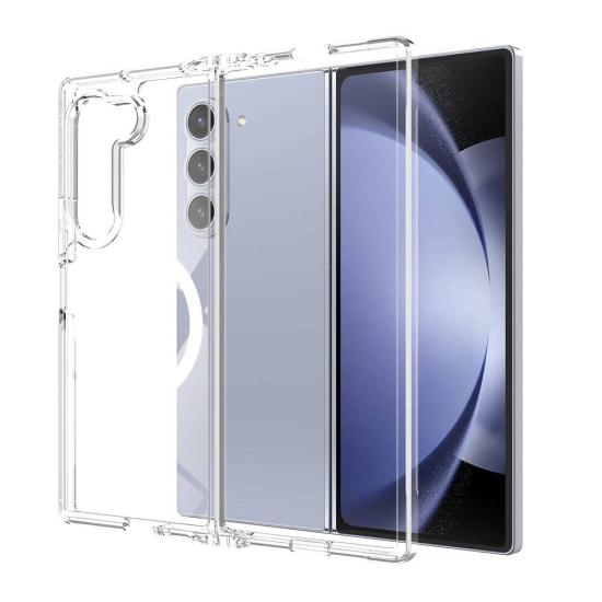 Galaxy Uyumlu Z Fold 6 Kılıf M-safe Şarj Özellikli Şeffaf Sert PC Zore Embos Kapak