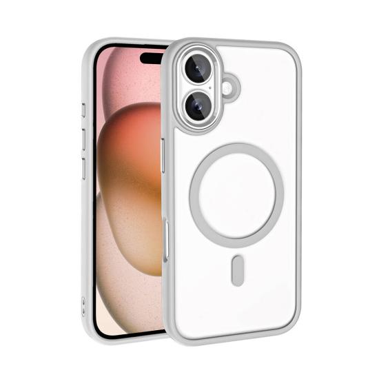 iPhone Uyumlu 16 Kılıf Wireless Şarj Özellikli Zore Krom M-safe Silikon Kapak
