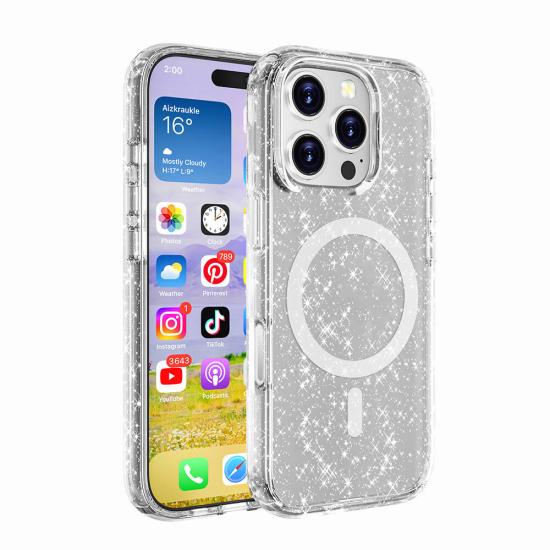 iPhone Uyumlu 16 Pro Max Kılıf M-safe Şarj Özellikli Parlayan Simli Saydam Renkli Zore Allstar Kapak