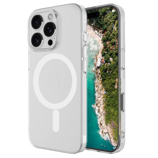 iPhone Uyumlu 16 Pro Max Kılıf Zore M-safe Şarj Özellikli Şeffaf Tek Kamera Çerçeveli Porto Kapak