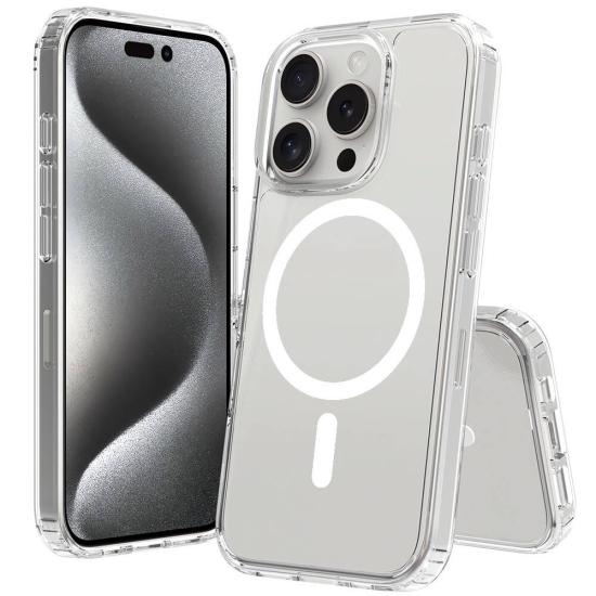 iPhone Uyumlu 16 Pro Max Kılıf M-safe Şarj Özellikli Şeffaf Sert PC Zore Embos Kapak