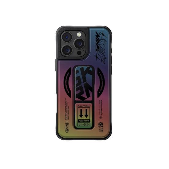 iPhone Uyumlu 16 Pro Kılıf M-safe Şarj Özellikli Holografik Tasarımlı Standlı Deri Görünümlü Skinarma Kira Kobai Kapak