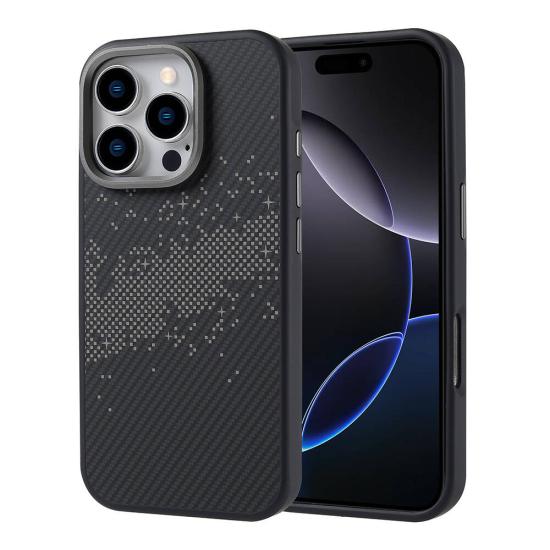 iPhone Uyumlu 16 Pro Kılıf M-safe Şarj Özellikli Karbon Fiber Tasarımlı Zore Vave Kapak