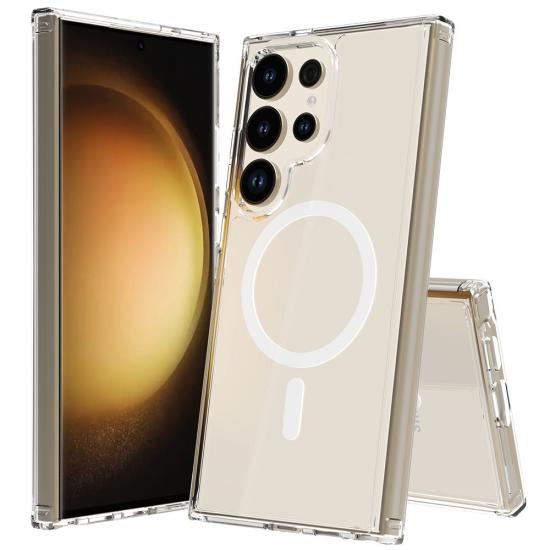 Galaxy Uyumlu S25 Ultra Kılıf M-safe Şarj Özellikli Şeffaf Sert PC Zore Embos Kapak