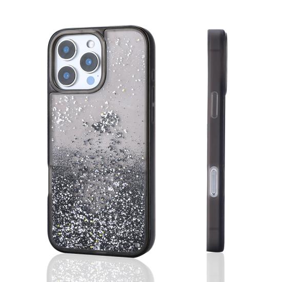 iPhone Uyumlu 15 Pro Max Kılıf Sıvılı Simli Şeffaf Arka Yüzey Zore Keto Silikon Kapak
