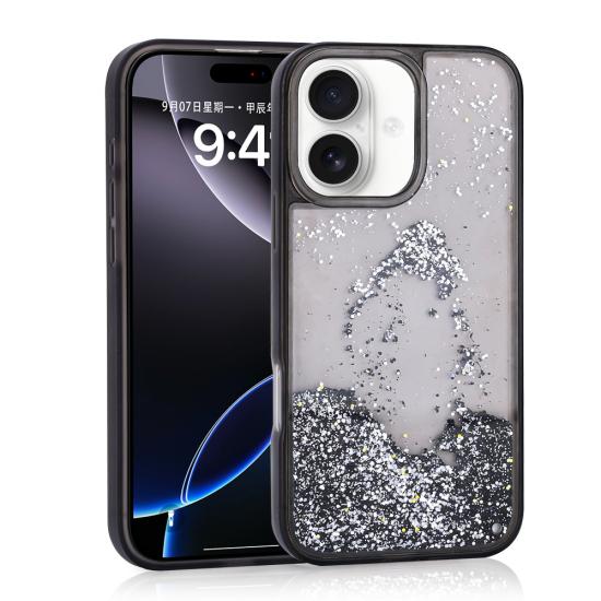 iPhone Uyumlu 16 Kılıf Sıvılı Simli Şeffaf Arka Yüzey Zore Keto Silikon Kapak