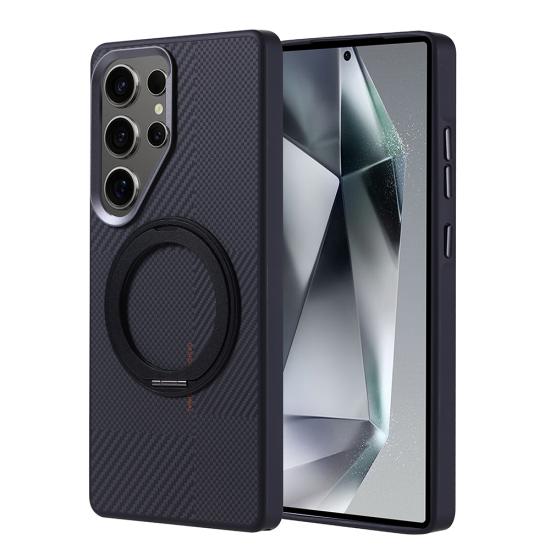 Galaxy Uyumlu S25 Ultra Kılıf M-safe Şarj Özellikli Karbon Fiber Görünümlü Zore Standlı Troy Kapak
