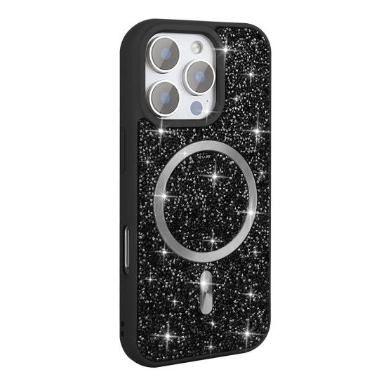 iPhone Uyumlu 16 Pro Max Kılıf Pırlanta Tasarımlı M-safe Şarj Özellikli Zore Mozaik Silikon Kapak