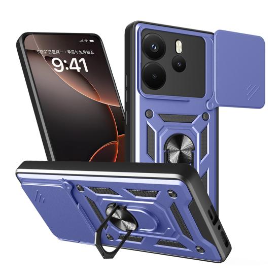 Xiaomi Uyumlu  Redmi Note 14 4G Kılıf Magnetik Standlı Kamera Korumalı Zore Sürgülü Vega Kapak