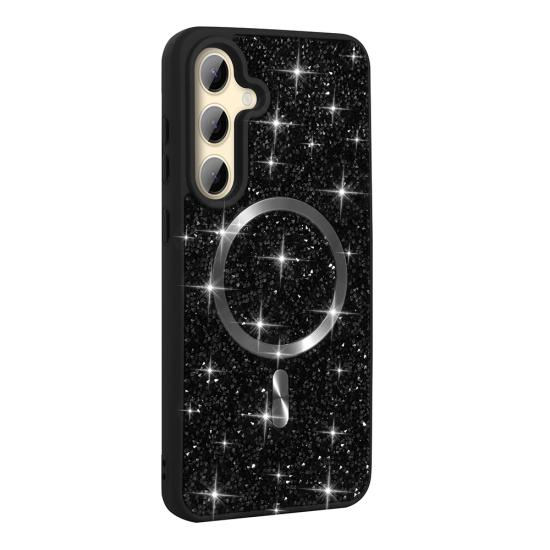 Galaxy Uyumlu S24 FE Kılıf Pırlanta Tasarımlı M-safe Şarj Özellikli Zore Mozaik Silikon Kapak