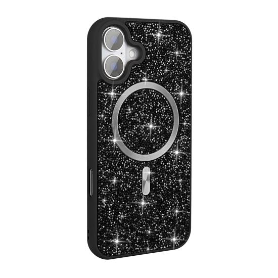 iPhone Uyumlu 16 Pro Kılıf Pırlanta Tasarımlı M-safe Şarj Özellikli Zore Mozaik Silikon Kapak