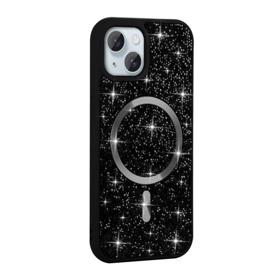 iPhone Uyumlu 15 Kılıf Pırlanta Tasarımlı M-safe Şarj Özellikli Zore Mozaik Silikon Kapak