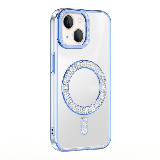 iPhone Uyumlu 15 Kılıf Pırlanta Taş Tasarımlı M-safe Şarj Özellikli Zore Karetta Silikon Kapak