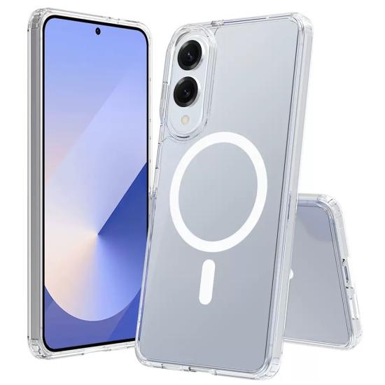 Galaxy Uyumlu S25 Edge Kılıf M-safe Şarj Özellikli Şeffaf Sert PC Zore Embos Kapak