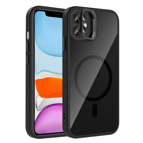 iPhone Uyumlu 11 Kılıf Standlı ve Kamera Lens Hediyeli M-Safe Şarj Özellikli Zore Etro Kapak