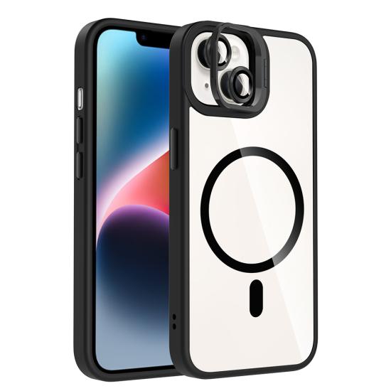 iPhone Uyumlu 14 Kılıf Standlı ve Kamera Lens Hediyeli M-Safe Şarj Özellikli Zore Etro Kapak