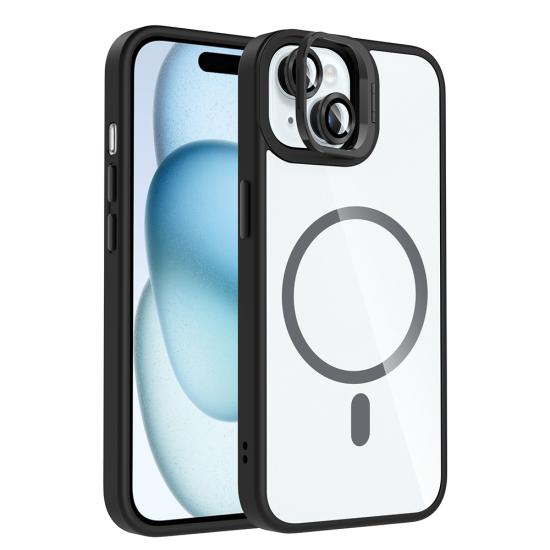 iPhone Uyumlu 15 Kılıf Standlı ve Kamera Lens Hediyeli M-Safe Şarj Özellikli Zore Etro Kapak