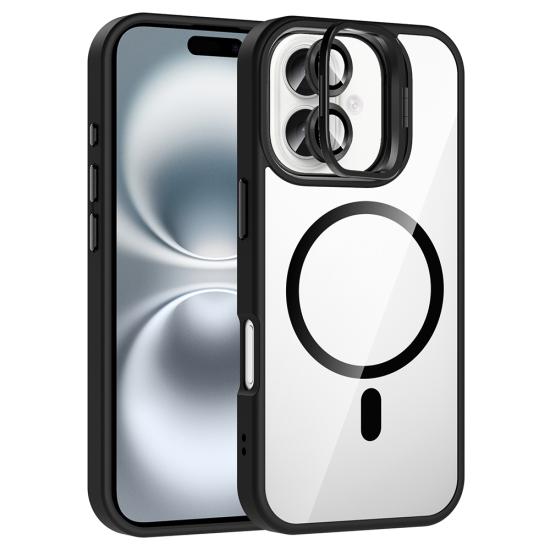 iPhone Uyumlu 16 Plus Kılıf Standlı ve Kamera Lens Hediyeli M-Safe Şarj Özellikli Zore Etro Kapak