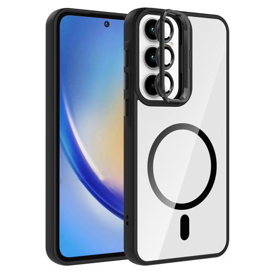 Galaxy Uyumlu A35 Kılıf Standlı ve Kamera Lens Hediyeli M-Safe Şarj Özellikli Zore Etro Kapak
