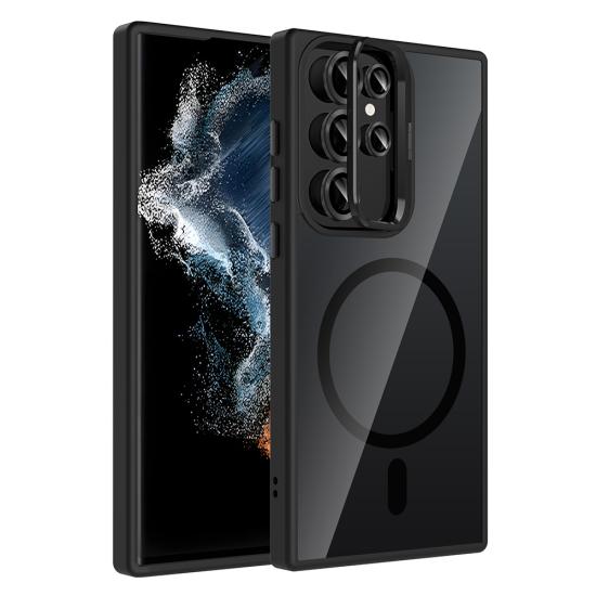 Galaxy Uyumlu S22 Ultra Kılıf Standlı ve Kamera Lens Hediyeli M-Safe Şarj Özellikli Zore Etro Kapak