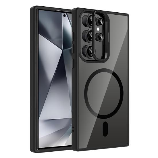 Galaxy Uyumlu S24 Ultra Kılıf Standlı ve Kamera Lens Hediyeli M-Safe Şarj Özellikli Zore Etro Kapak