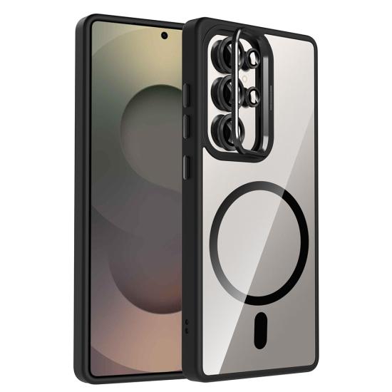 Galaxy Uyumlu S25 Ultra Kılıf Standlı ve Kamera Lens Hediyeli M-Safe Şarj Özellikli Zore Etro Kapak