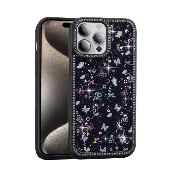 iPhone Uyumlu 14 Pro Kılıf Taşlı ve Simli Tasarım Zore Azra Kapak