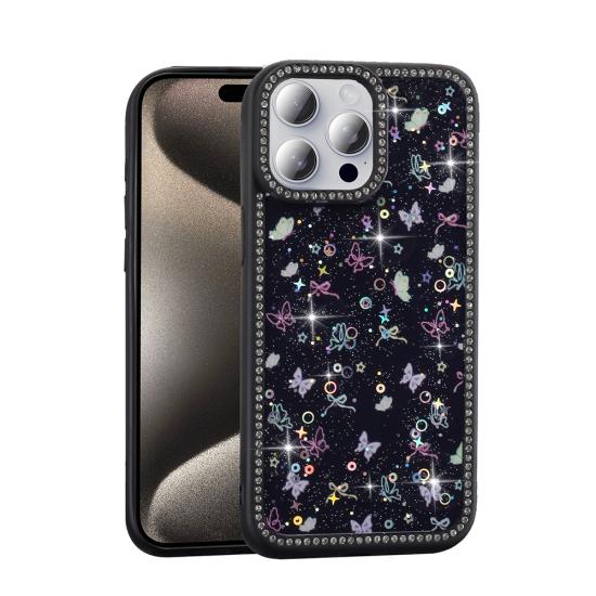 iPhone Uyumlu 15 Pro Max Kılıf Taşlı ve Simli Tasarım Zore Azra Kapak