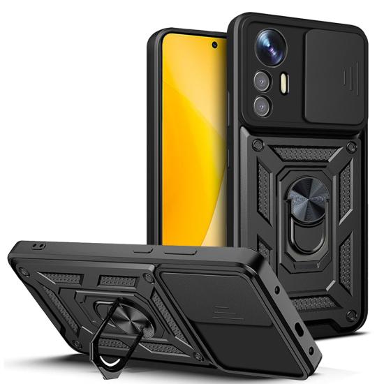 Xiaomi Uyumlu  Mi 12 Lite Kılıf Magnetik Standlı Kamera Korumalı Zore Sürgülü Vega Kapak