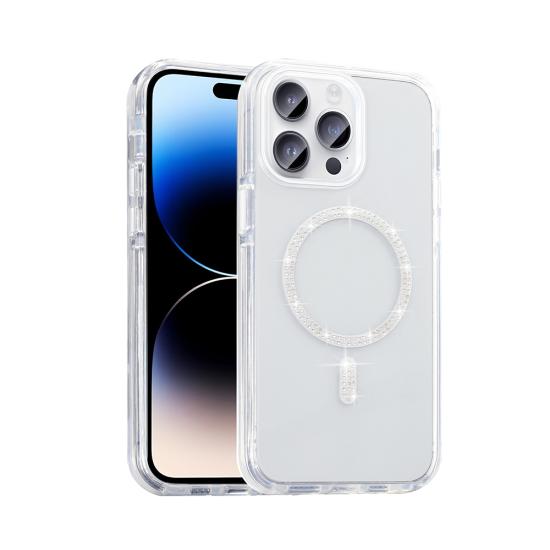 iPhone Uyumlu 14 Pro Max Kılıf Taşlı Tasarım M-safe Şarj Özellikli Zore Koment Silikon Kapak