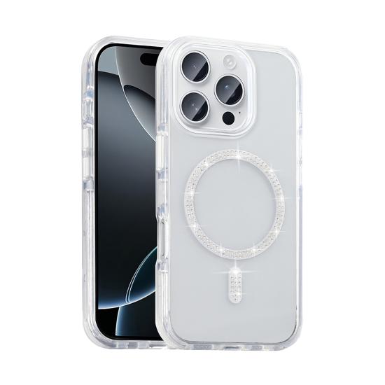 iPhone Uyumlu 15 Pro Max Kılıf Taşlı Tasarım M-safe Şarj Özellikli Zore Koment Silikon Kapak