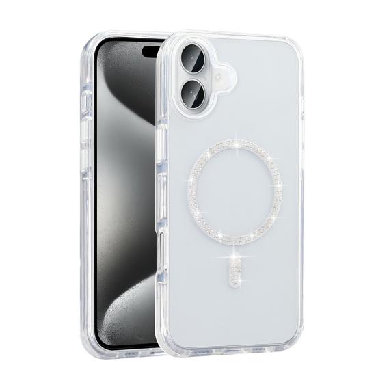 iPhone Uyumlu 16 Plus Kılıf Taşlı Tasarım M-safe Şarj Özellikli Zore Koment Silikon Kapak