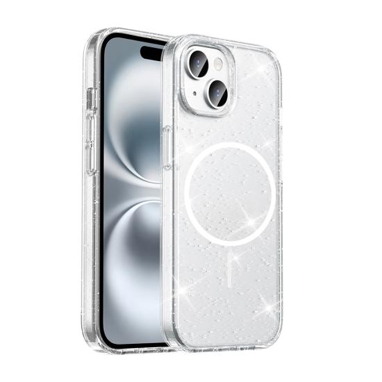 iPhone Uyumlu 15 Kılıf M-safe Şarj Özellikli Parlayan Simli Saydam Renkli Zore Maris Kapak