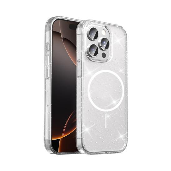 ​  iPhone Uyumlu 15 Pro Kılıf M-safe Şarj Özellikli Parlayan Simli Saydam Renkli Zore Maris Kapak