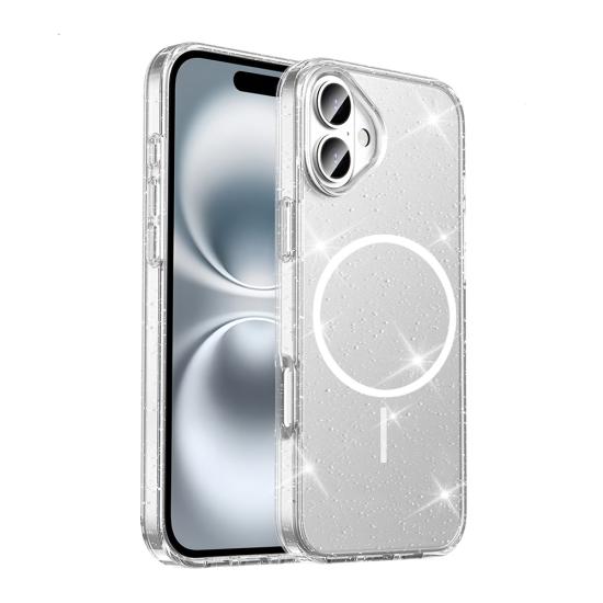 ​  iPhone Uyumlu 16 Kılıf M-safe Şarj Özellikli Parlayan Simli Saydam Renkli Zore Maris Kapak