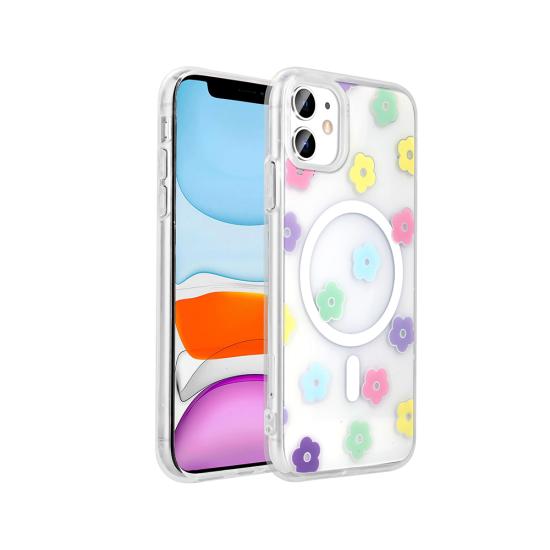 iPhone Uyumlu 11 Kılıf M-Safe Şarj Özellikli Şeffaf Zore Folk Sert Kapak