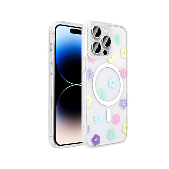 iPhone Uyumlu 14 Pro Max Kılıf M-Safe Şarj Özellikli Şeffaf Zore Folk Sert Kapak