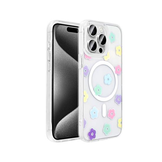 iPhone Uyumlu 15 Pro Kılıf M-Safe Şarj Özellikli Şeffaf Zore Folk Sert Kapak