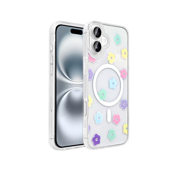 iPhone Uyumlu 16 Plus Kılıf M-Safe Şarj Özellikli Şeffaf Zore Folk Sert Kapak
