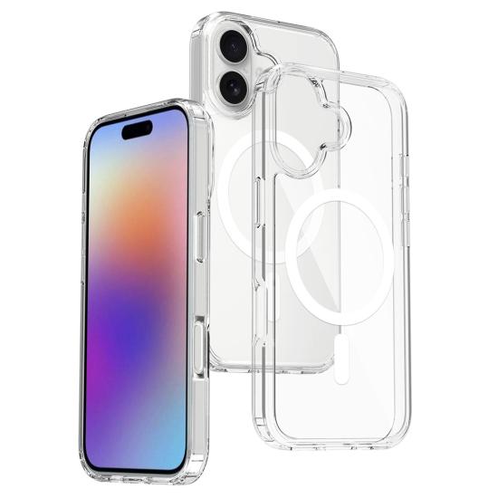iPhone Uyumlu 17 Kılıf M-safe Şarj Özellikli Şeffaf Sert PC Zore Embos Kapak