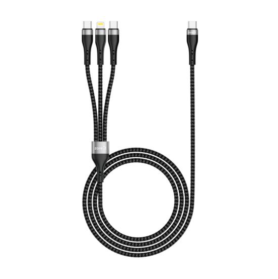 Zore ZR-45 3in1 USB-A to Lightning - Type-C - Type-C Şarj ve Data Kablosu 20W 1.5M
