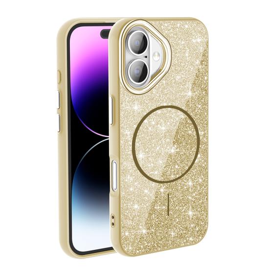iPhone Uyumlu 17 Kılıf M-safe Şarj Özellikli Parlayan Simli Zore Okso Kapak