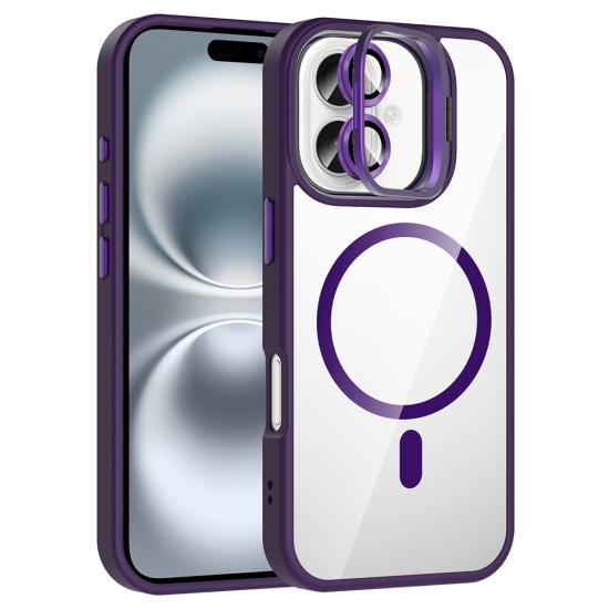 iPhone Uyumlu 17 Kılıf Standlı ve Kamera Lens Hediyeli M-Safe Şarj Özellikli Zore Etro Kapak
