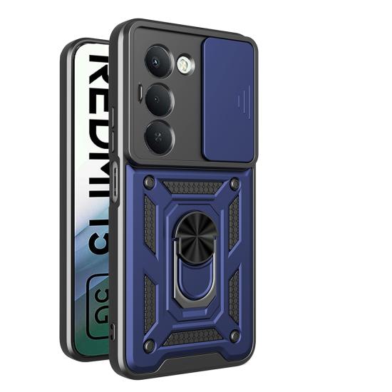 Xiaomi Uyumlu  Redmi 15 Kılıf Magnetik Standlı Kamera Korumalı Zore Sürgülü Vega Kapak