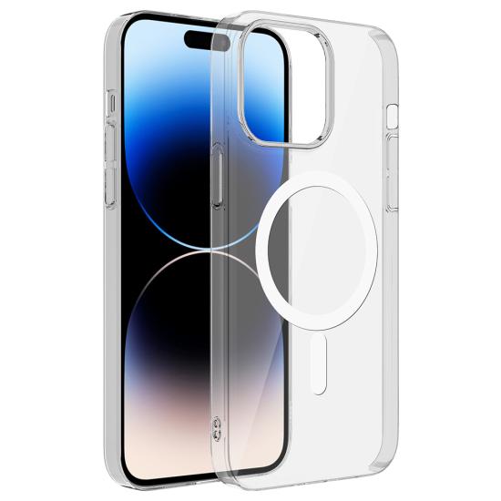 iPhone Uyumlu 14 Pro Max Kamera Korumalı M-Safe Şarj Özellikli Şeffaf Zore London Sert PC Kapak