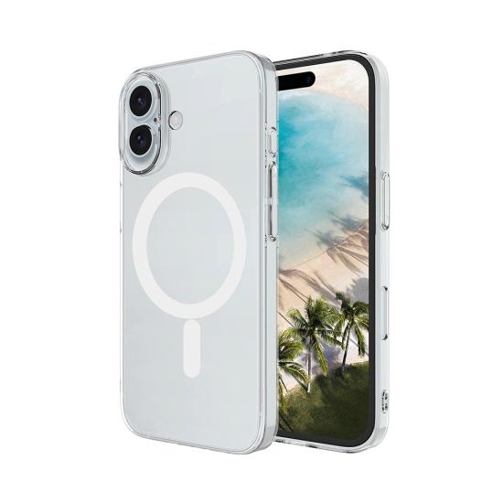iPhone Uyumlu 16 Plus Kamera Korumalı M-Safe Şarj Özellikli Şeffaf Zore London Sert PC Kapak