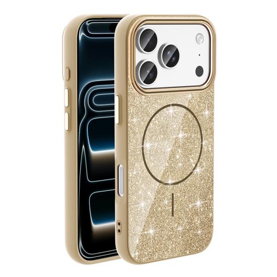 iPhone Uyumlu 18 Pro Max Kılıf M-safe Şarj Özellikli Parlayan Simli Zore Okso Kapak