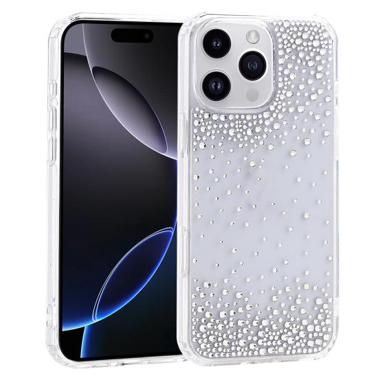 iPhone Uyumlu 16 Pro Max Kılıf Airbag Tasarımlı Damla Taşlı Şeffaf Zore Pera Silikon Kapak