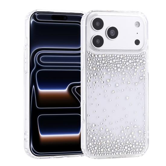 iPhone Uyumlu 17 Pro Max Kılıf Airbag Tasarımlı Damla Taşlı Şeffaf Zore Pera Silikon Kapak