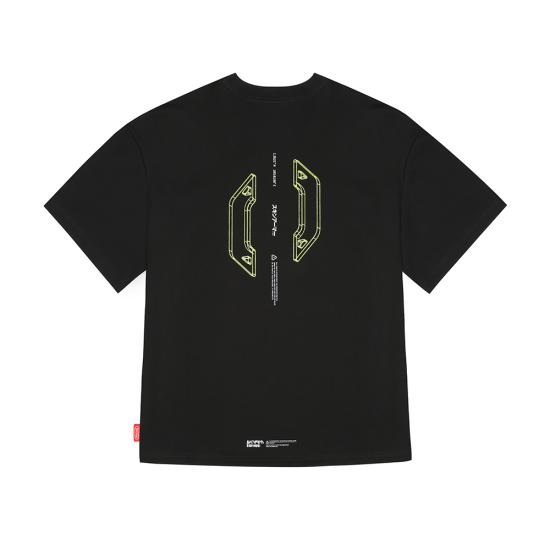 Skinarma Cypher Kısa Kollu Oversize Unisex Bisiklet Yaka Siyah Tişört